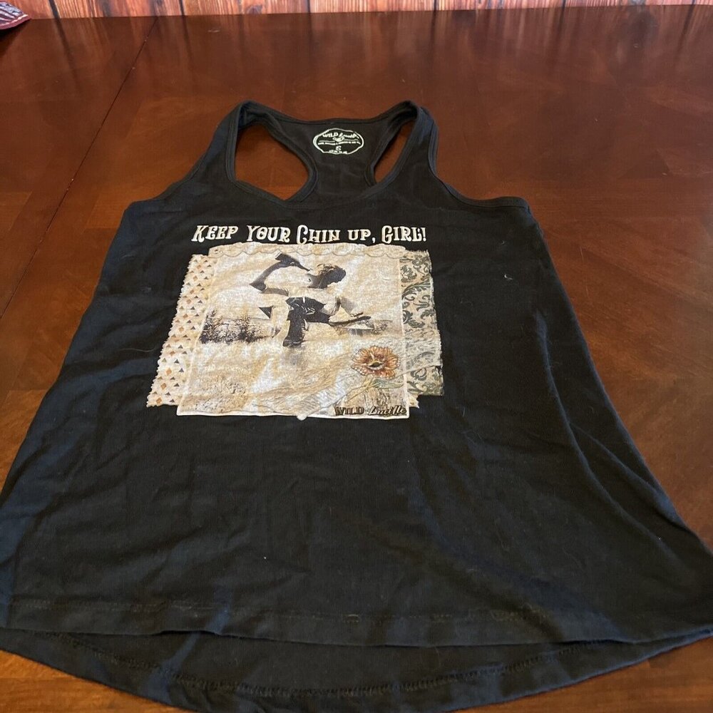 Tank Top Sz S Keep‎ Your Chin Up Girl! Novelty Wild Lucille Women Black